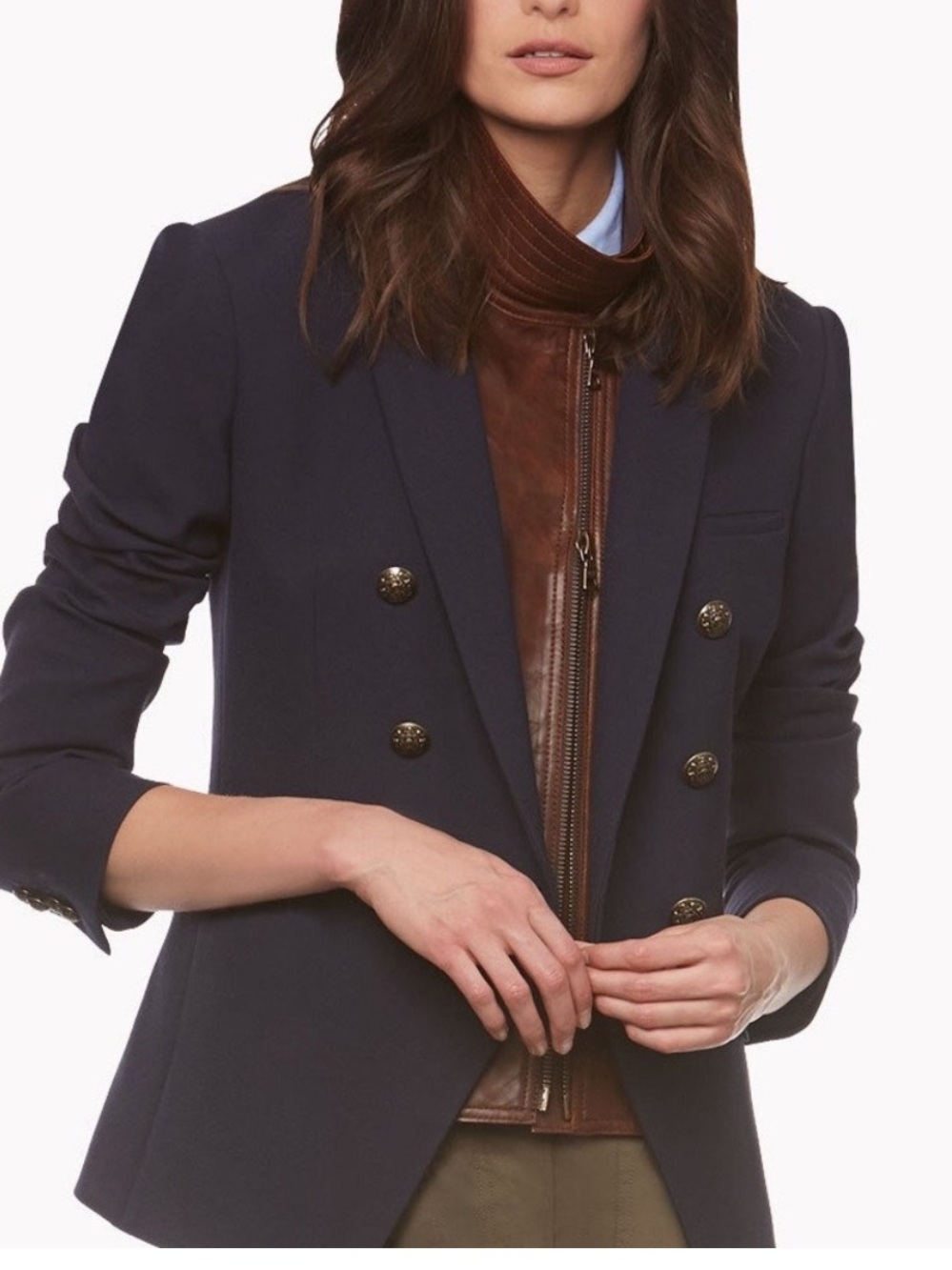 $795 Veronica Beard Midnight blue Miller Dickey jacket dark gold Buttons sz 0